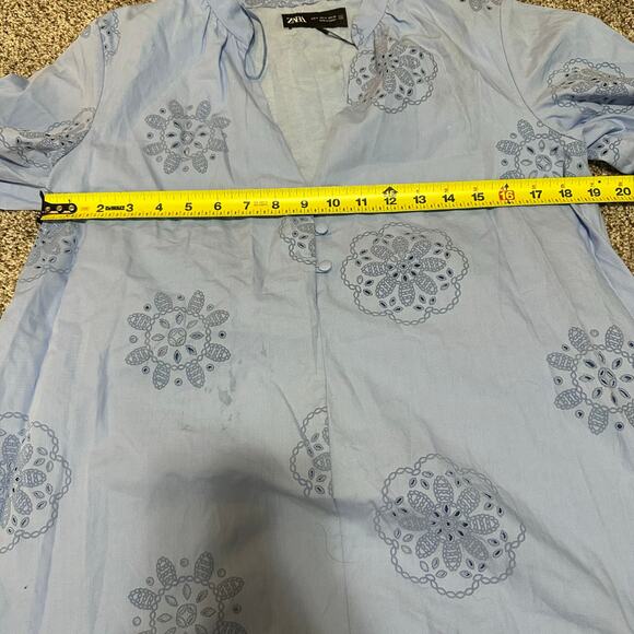 ZARA Women's Rubberized Embroidery Poplin Dress Size M In Sky Blue - Picture 9 of 12